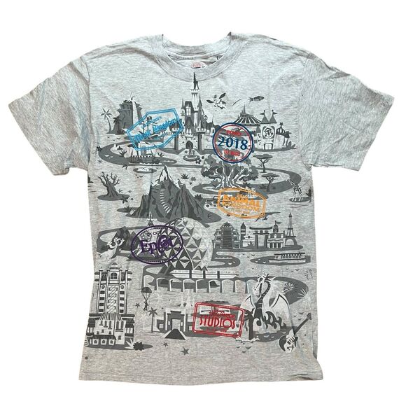 Disneyland T-Shirt Mens M Grey Park Map Magic Animal Kingdom Epcot Attractions - Picture 1 of 8
